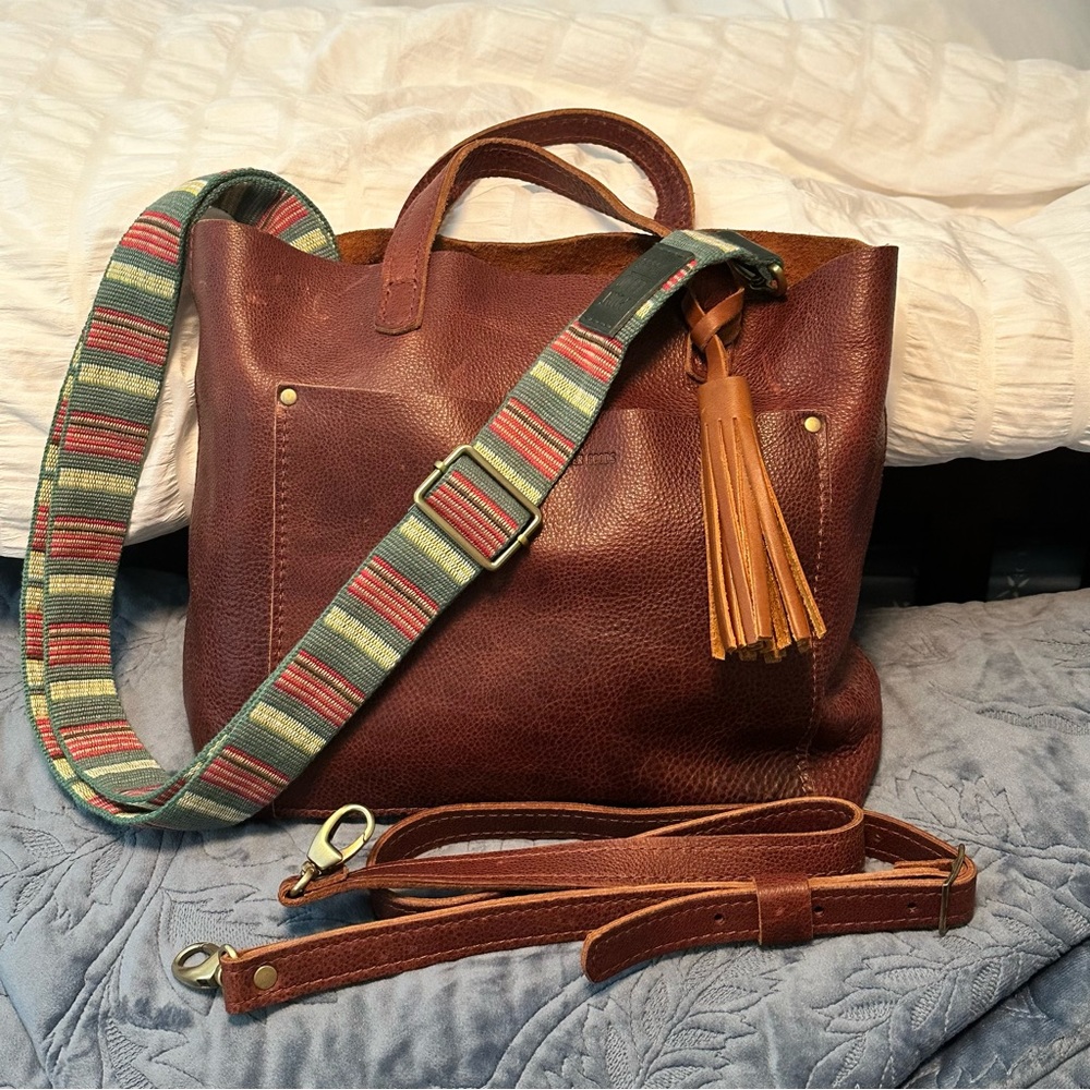 Portland Leather Goods Nutmeg Crossbody Tote w/Straps, Tassel - USED
